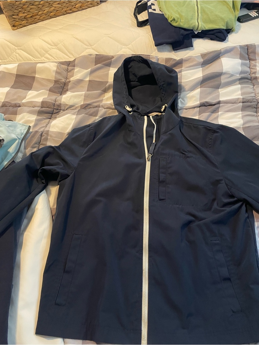 Kenneth Cole Navy Hooded Windbreaker with White Zip